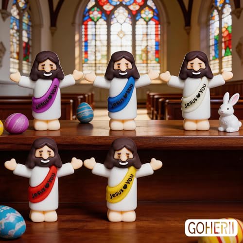 30 Pack Little Jesus Figures with Storage Box, 5 Color Tiny Jesus