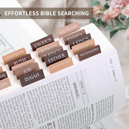 Taja Bible Tabs, 75 Large Print Index Tabs for Women & Men - color: D-bed of Oak