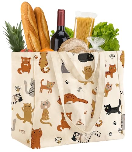 Miss Adola Cute Extra Large Canvas Grocery Tote Bag - color: Cats