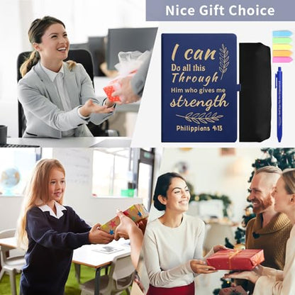 Christian Gift Set, Prayer Notebook and 10 Bible Pen Set with Sticky Notes & Pencil Case, Bulk Inspirational Church Notes Notebook Supplies for Women Men Grandparents Church Pastor, Brown - color: Brown