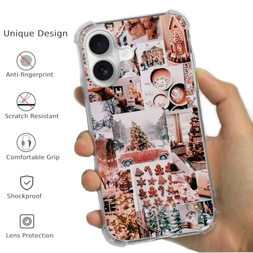 Trendy Aesthetic Christmas Case Compatible with iPhone 16, Winter Collage Case for iPhone 16, Unique Design TPU Bumper Protective Cover Case - color: Christmas Vacation
