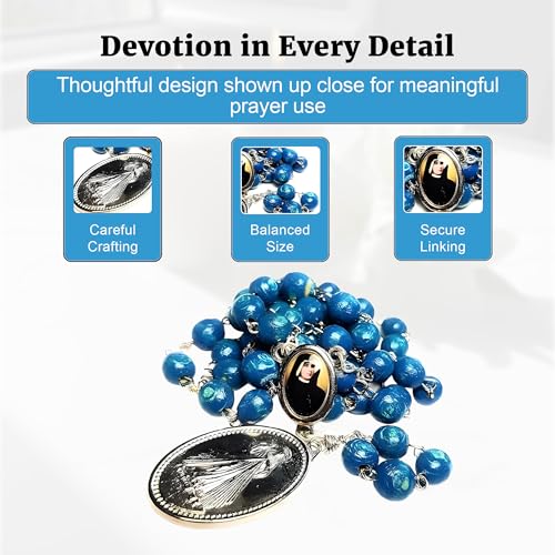 SANCTUM VERITAS Saint Faustina Kowalska True Relic Chaplet Apostle Divine of Mercy Miraculous Medal Jesus I Trust in You Chaplet Three O' Clock Prayer Poland Polish Novena - color: Blue