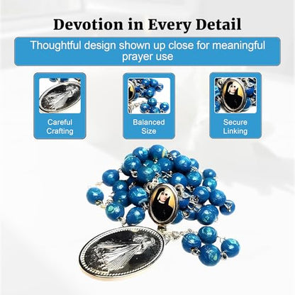 SANCTUM VERITAS Saint Faustina Kowalska True Relic Chaplet Apostle Divine of Mercy Miraculous Medal Jesus I Trust in You Chaplet Three O' Clock Prayer Poland Polish Novena - color: Blue