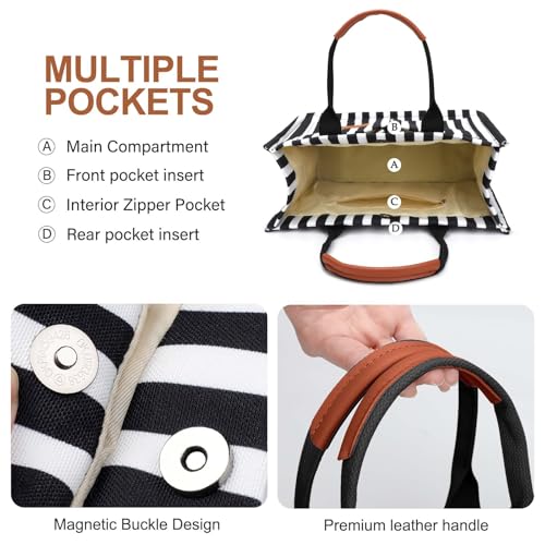 LHMTQVK Canvas Tote Bag for Women, Work & Bible Study Handbag - color: Black / White