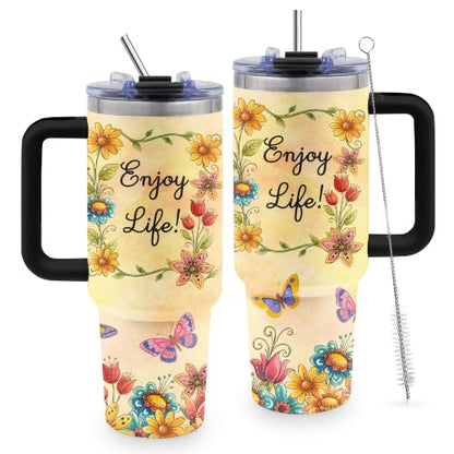 Enjoy Life Gifts for Women, 40oz Tumbler with Handle & Straw - color: EnjoyLife