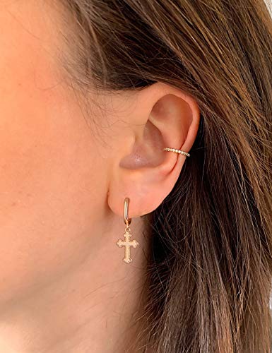 VACRONA Gold Heart Hoop Earrings Huggie Earrings for Women 14k Gold Plated Small Hoops Earrings - color: golden cross