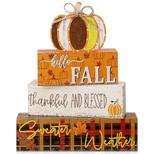 Geelin 4 Pcs Fall Pumpkin Wood Table Centerpiece Decor - style: Pumpkin