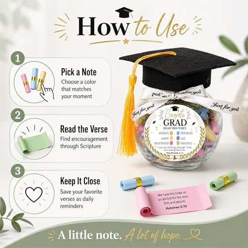 Graduation Bible Verses Jar with Grad Cap and Meaningful Cards, 2026 Graduation Gift for Him Her, Cute Congrats Class Middle High School College Congrats Grad Decor - color: Grad