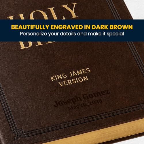 Personalized KJV Small Print Bible for Adult, Name Engraved, Standard Size - color: Dark Brown