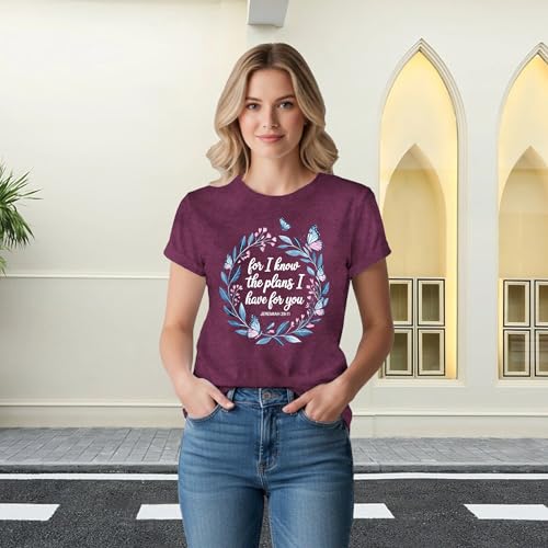 LBP Womens Christian Wildflowers Shirts Grow in Grace Shirt Bible Verse Faith-Based Tee Tops - color: Darkred1, size: XX-Large