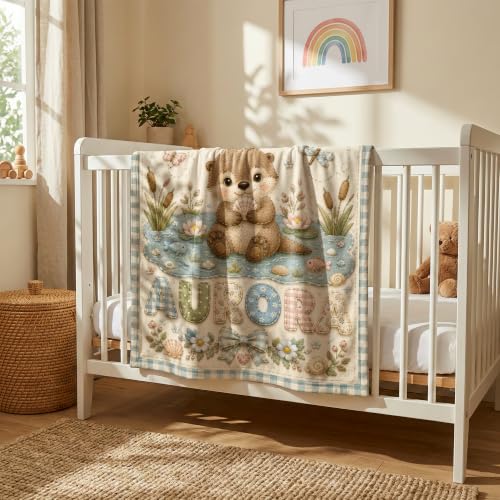 Personalized Baby Blanket With Name, Custom Baby Blankets, Sea otter Design - color: Sea Otter