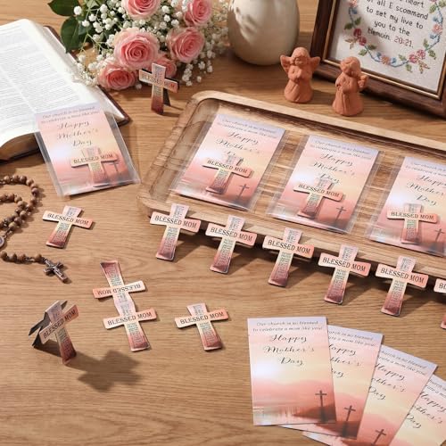 Spakon 30 Set Christian Mother's Day Gifts Religious Cross Bookmarks for Church Menbers Blessed Mom Magnet Bookmarks and Bible Verse Cards Appreciation Gifts for Book Lovers Devotional Study Guide