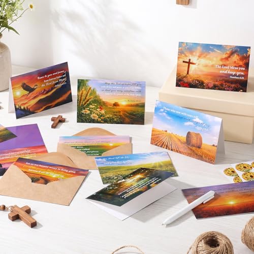100 Sets Bible Verse Cards, with Envelopes Stickers, Landscape - style: Landscape