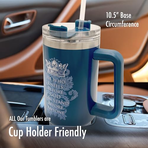 40oz Christian Tumbler for Men with Handle, Straw & Leak-Proof Lid – Insulated Stainless Steel Travel Mug with Bible Verses & Inspirational Quotes – Faith-Based Gift for Him – He Who Kneels - color: He Who Kneels