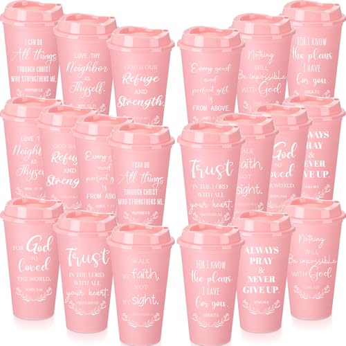 Skylety 20 Pack Christian Gifts Bulk 16oz Bible Verse Tumbler with Lids - color: Pink