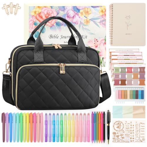 Quilted Bible Cover Case for Women with All-in-One Bible Journaling Kit - color: Black