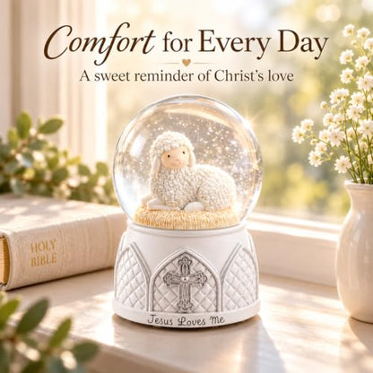 Jesus Loves Me Snow Globe, Jesus White Lamb Baptism Music Box, Religious Gift for Pastors Girls Wife Girlfriends Friends Easter Birthday Present