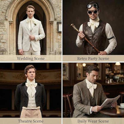 Unisex Renaissance Accessory Set with Scarf, Frilled Cravat, and Detachable Collar - color: White