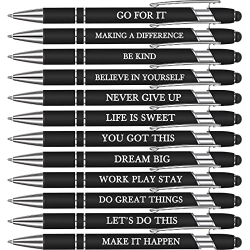 Zonon 12 Pcs Inspirational Pens, Motivational Ballpoint Pen Gifts for Women - color: Black, style: Motivational Style