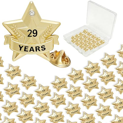 Years of Service Pins, Gold Star Pin for 1-30 Year Work Anniversary, Long Standing Employee Recognition Award Star Pins for Staff, Team & Volunteers - style: 29 Years