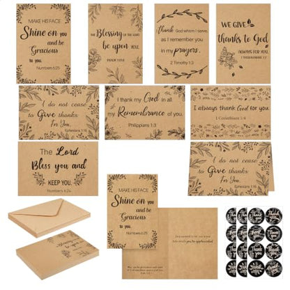 24 Pack Christian Thank You Appreciation Gift Cards, Kraft - style: Kraft