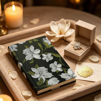 Flower Notebook, A5, 6x8, Hardcover, Lay Flat, Lined Paper, Ruled Page, Journal for Women, Writing Notebook, Pretty, Magnolia, Black, Birthday Gifts for Women, Mothers day Gifts - color: Peony Black