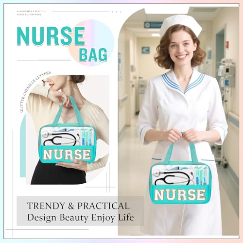 Nurses Week Gifts Chenille Letter NURSE Makeup Bag for Women,Preppy Nurse Cosmetic Pouch Zipper with Handle Nurse Essentials Bag for Work Supplies,Medical Assistant Bag Nursing Students(NURSE-Green) - color: NURSE-Green