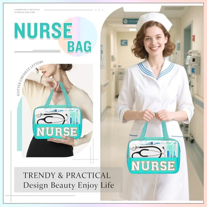 Nurses Week Gifts Chenille Letter NURSE Makeup Bag for Women,Preppy Nurse Cosmetic Pouch Zipper with Handle Nurse Essentials Bag for Work Supplies,Medical Assistant Bag Nursing Students(NURSE-Green) - color: NURSE-Green