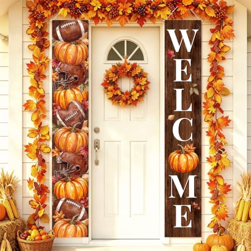 Fall Welcome Banner Porch Sign Football Banner Front Door Outdoor Decor - color: Welcome3