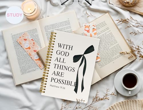 Bible Bow Notebook, Christian Study Prayer Journal for Women - color: (Black) Matthew 19:26
