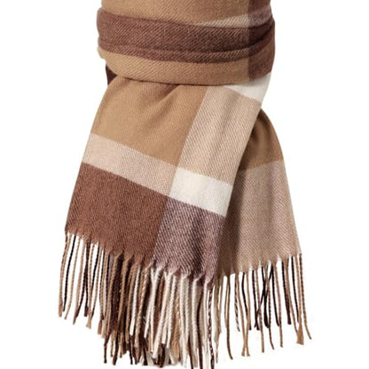 Clothirily Womens Winter Scarf, Oversized Long Blanket Plaid Shawl Wrap - color: Brown White Lattice