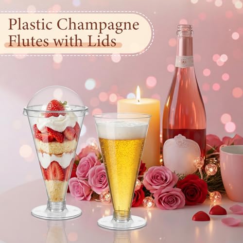 20 Pcs Disposable Plastic Martini Glasses with Lids 6.76 oz Clear Dessert Cup Cocktail Milkshake Champagne Cup for Birthday Wedding Party Supplies - color: Clear