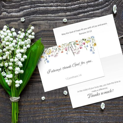Affrolling 50 Pcs Christian Thank You Cards Bulk with Envelopes Stickers - style: Wildflower