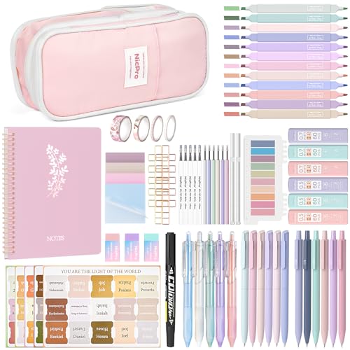 Nicpro Bible Journaling Kit, 76PCS Bible Study Supplies with Case for Women - color: Pink