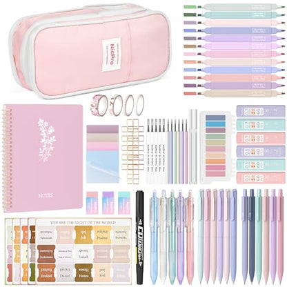Nicpro Bible Journaling Kit, 76PCS Bible Study Supplies with Case for Women - color: Pink