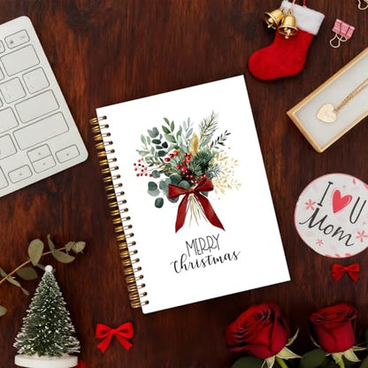 Exqcom Christmas Eucalyptus Holly Spiral Notebook Gifts, Coquette Red Bow Berries Botanical Plant Journal for Women, Merry Christmas Hardcover Notebook Journal Office School Supplies, 5.5x8.3 Inch - color: white Bible Notebook-P