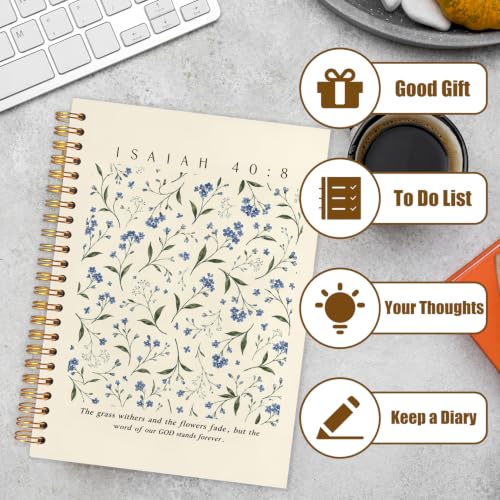 NATSUNO Blue Floral Christian Spiral Notebook Journal 5.5x8.3in - color: White Blue Floral