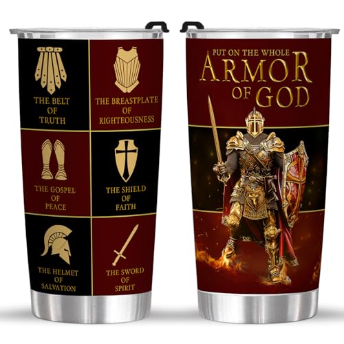 The Armor of God Christian Tumbler for Men, 20 oz Religious Cup – Pastor Appreciation, Gospel of Peace Gift, Christmas & Birthday Gift for Men Women - color: Whole Armor God