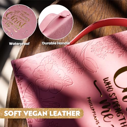 Bible Covers for Women Leather Bible Cover Case for Women with Floral Design & Gold Debossed Scripture and Pockets, Bible Carrying Case for Women, Girls, Gifts