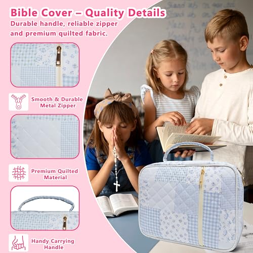 Bible Cover for Women (Blue Spliced Flower, Large) - color: B2 Blue Spliced Flower