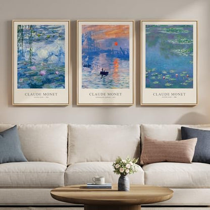 Framed Claude Monet Landscape Wall Art for Living Room, 3 Piece 16x24 Inch - color: Blue and Purple, size: 16"W x 24"Hx3Pcs
