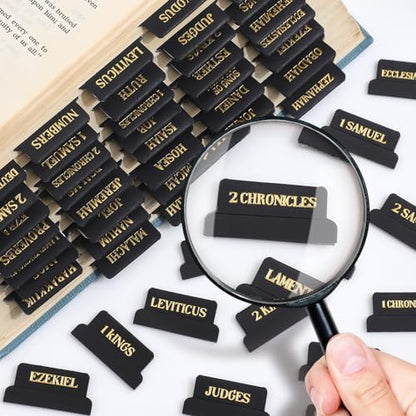 Leather Bible Tabs, Bible Tabs for Women and Men(Gold Foil Lettering) Large Print Stickers, Easy to Read and Apply, 66 Chapters & 14 Blank DIY Labels for Easy Navigation, Christian Accessories(Black) - style: Leather Black