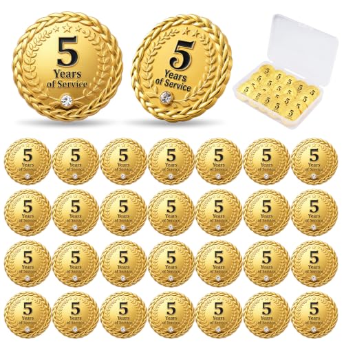 MTLEE 30 Pcs 5 10 Years Service Pin,Gold Enamel Lapel Pin, 1.2 in - style: 5 Year