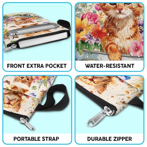 Book Sleeve Gift for Book Lovers. Cover With Zipper and Front Pocket. Washable Fabric 11 X 8.5 Inch Padded Bag. Cat Flower Garden. - color: 4. Cat Flower Garden