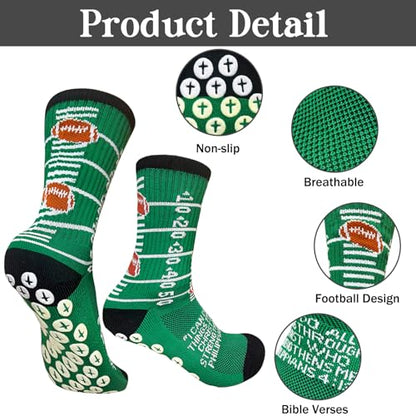 Christian Soccer Socks-Moisture-Wicking, Faith Prayer Football Anti-Slip Grip Cross Symbol&Bible Verse Youth 6-13 - color: Green