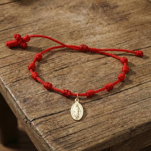 10 Knots Lucky Protection Rope Cross Bracelet For Women Men, Handmade Good Jesus Pendant Charm Amulet Adjustable Christian Pulsera Decenario String Jewelry, Daily Friendship Gift - color: Jesus Red
