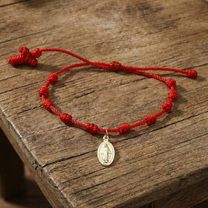 10 Knots Lucky Protection Rope Cross Bracelet For Women Men, Handmade Good Jesus Pendant Charm Amulet Adjustable Christian Pulsera Decenario String Jewelry, Daily Friendship Gift - color: Jesus Red
