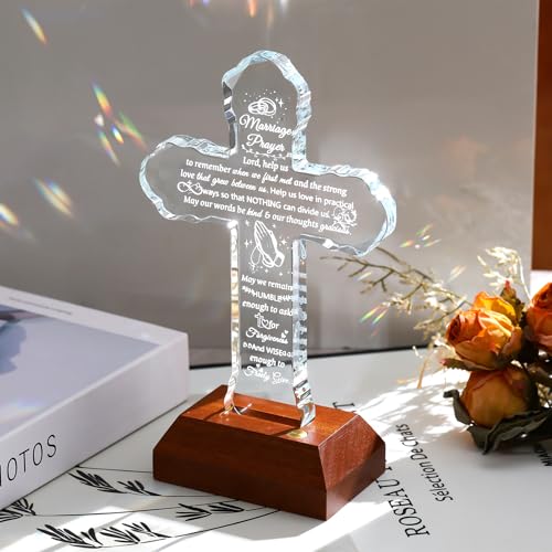 Ornalrist Glass Stand Cross Wedding Gifts for Couples 2026 Marriage Prayer - color: Marriage Prayer