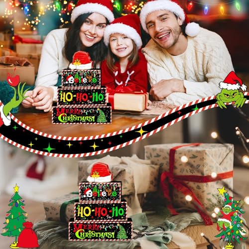 Britimes Tiered Tray Decor Set, 4 Pack, Wooden Table Sign, Christmas Santa - style: Santa Hat Decor