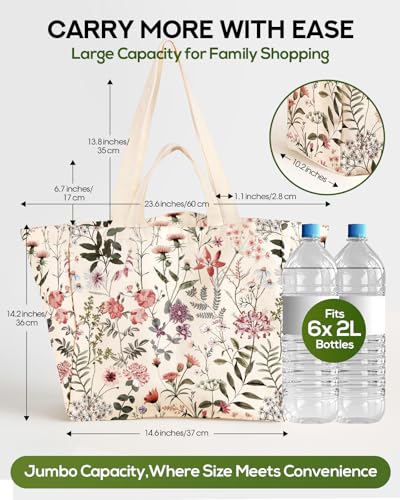 Miss Adola Extra Large Canvas Grocery Tote Bag - color: Pink Floral